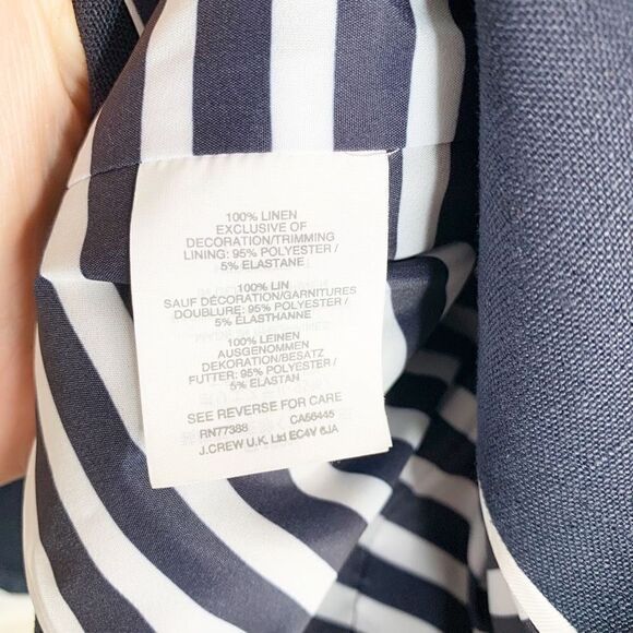 J. Crew Rhodes Navy Blue Blazer 100% Linen Nautical Crest Gold Buttons Size 00 - Picture 7 of 12